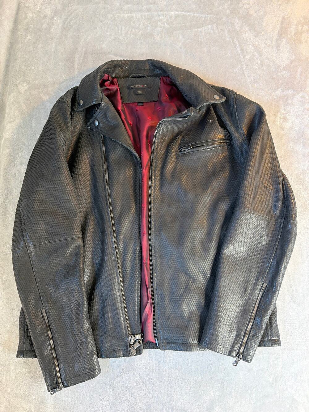 John Varvatos Luxe Perforated Leather Moto Biker Jacket Black XL Extra Large